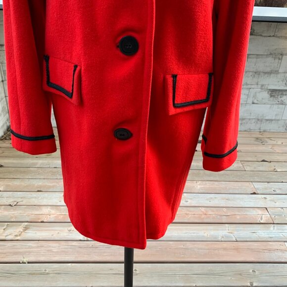Vintage 50s Overcoat Red Wool Mod Retro Rockabilly 60s Pea Trench Coat - Picture 4 of 16